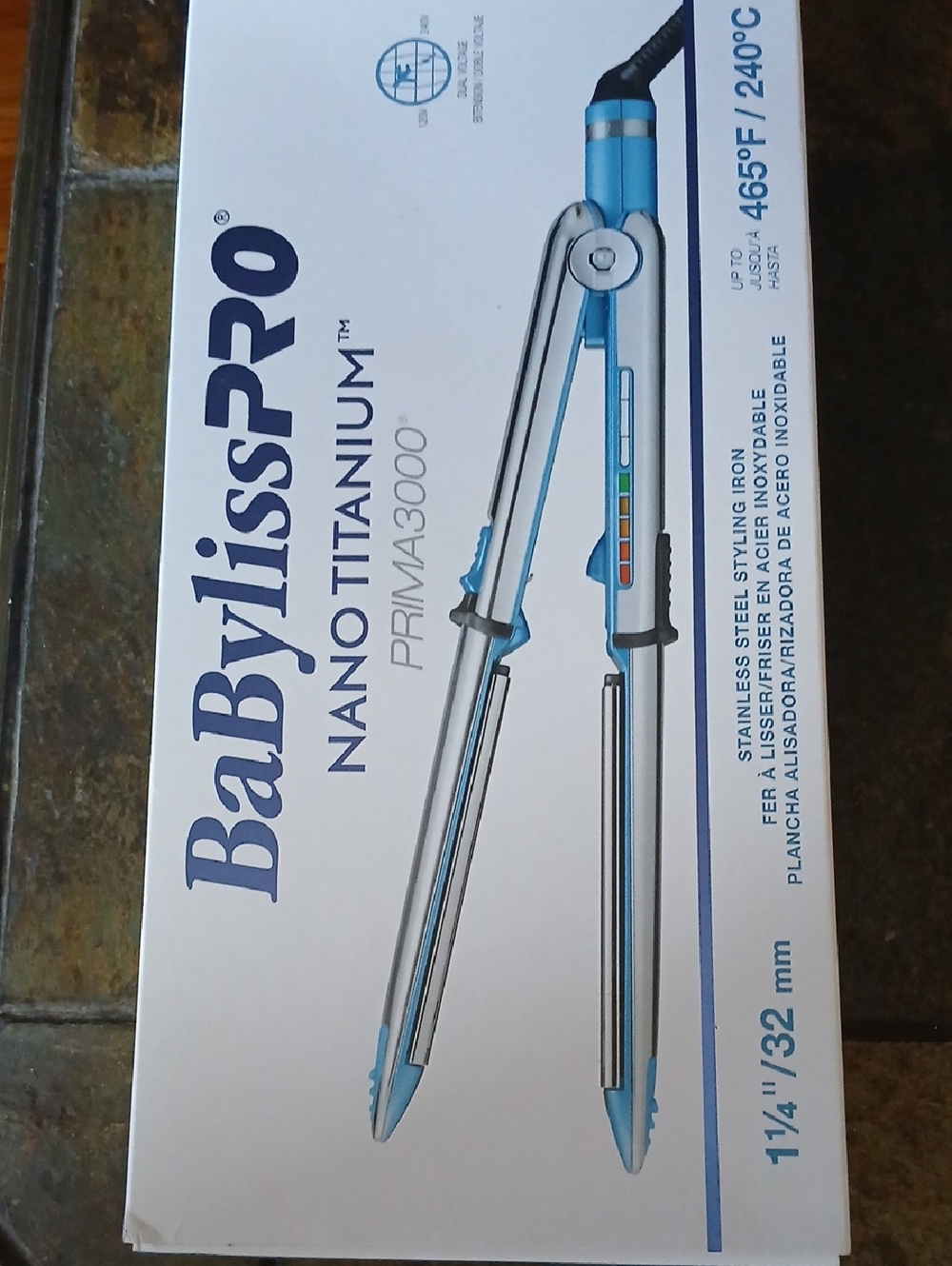 BaByliss Nano Titanium Prima3000 Flat Iron in Blue and Silver .1 1/4" . D